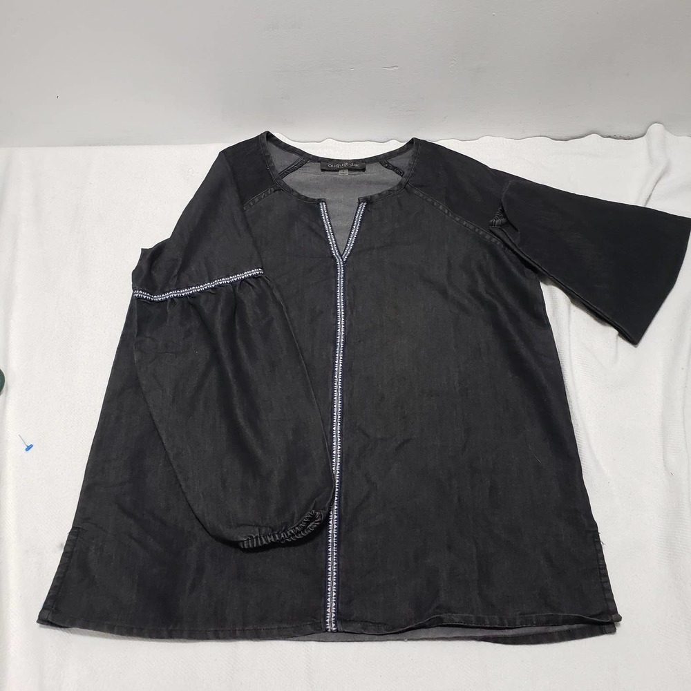 August Silk Long Sleeve Puffy Arm Shirt Size: Small Black